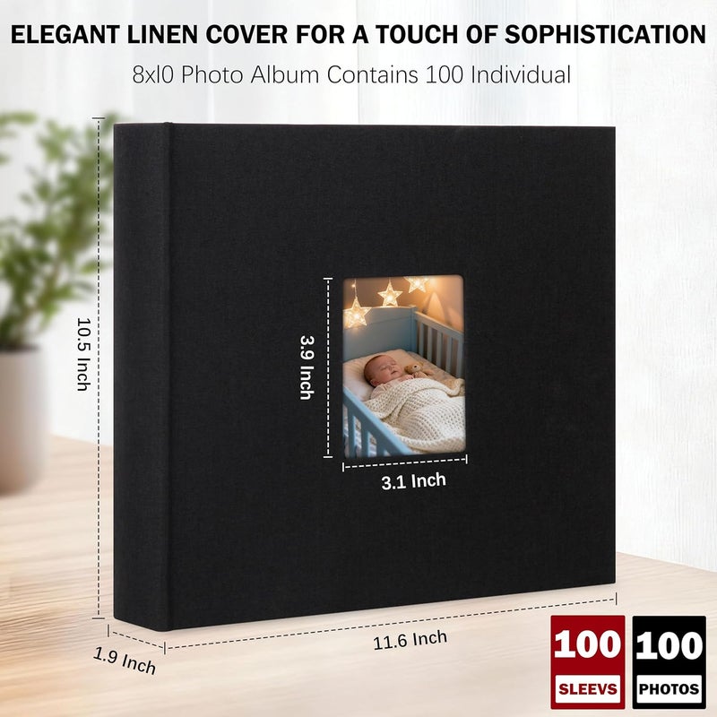 Aevdor Photo Album 8x10 100 Photos, 100 Pockets Picture Album, Linen Fabric Cover Picture Book for Photos with Writing Space, 8x10 Photo Album Book for Wedding Travel Family Memories (Black) - Image 2